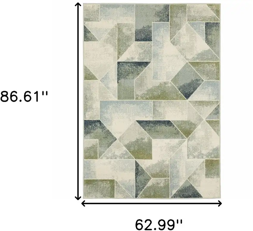 Blue Green Grey Gold And Ivory Geometric Power Loom Stain Resistant Area Rug Photo 3