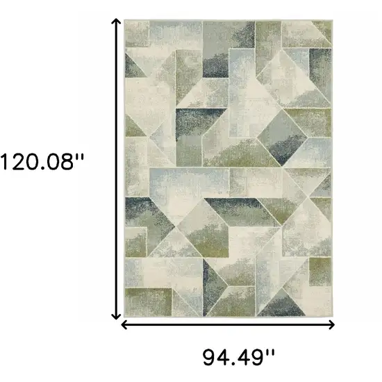 Blue Green Grey Gold And Ivory Geometric Power Loom Stain Resistant Area Rug Photo 3