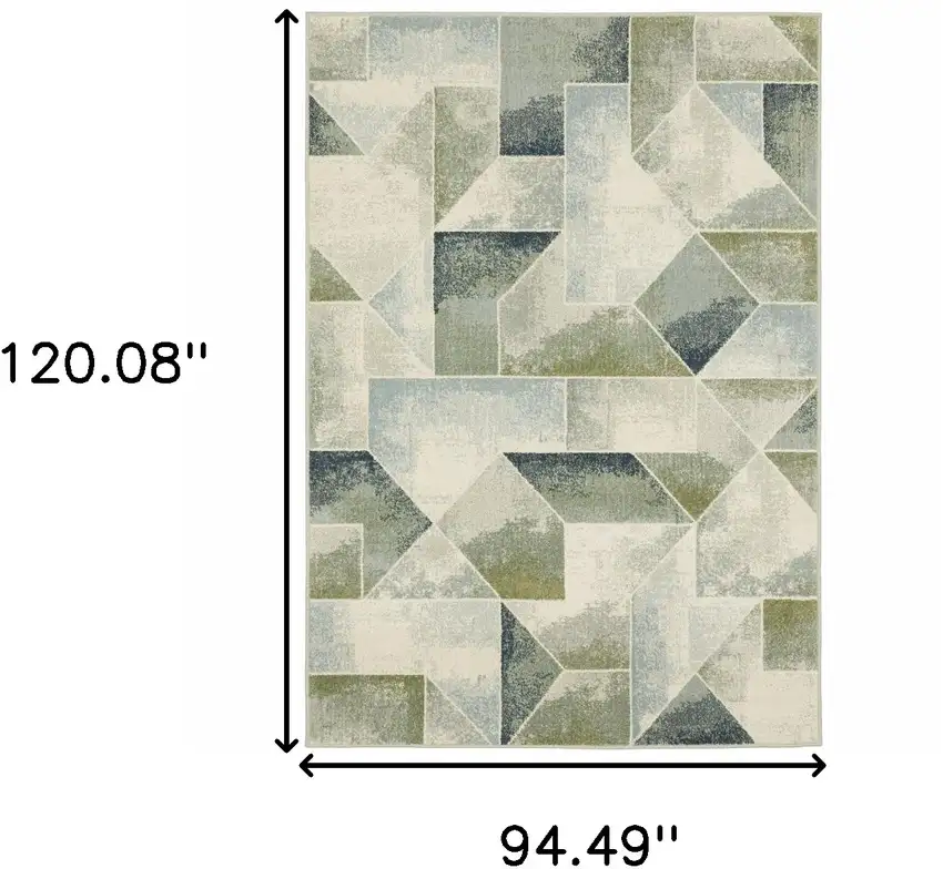 Blue Green Grey Gold And Ivory Geometric Power Loom Stain Resistant Area Rug Photo 3