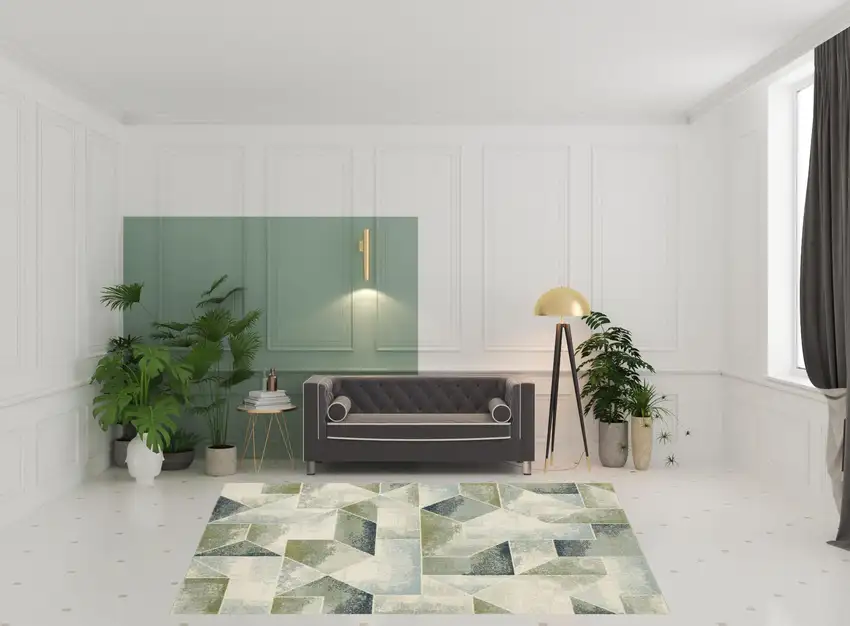 Blue Green Grey Gold And Ivory Geometric Power Loom Stain Resistant Area Rug Photo 2