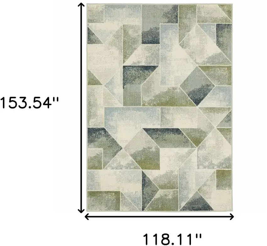 Blue Green Grey Gold And Ivory Geometric Power Loom Stain Resistant Area Rug Photo 3