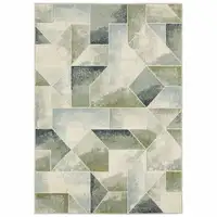 Photo of Blue Green Grey Gold And Ivory Geometric Power Loom Stain Resistant Area Rug
