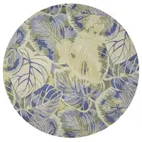 Photo of Blue Green Hand Tufted Tropical Leaves Round Indoor Area Rug