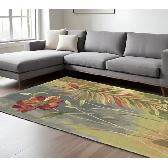 Blue And Green Wool Tropical Botanical Hand Tufted Area Rug Photo 1