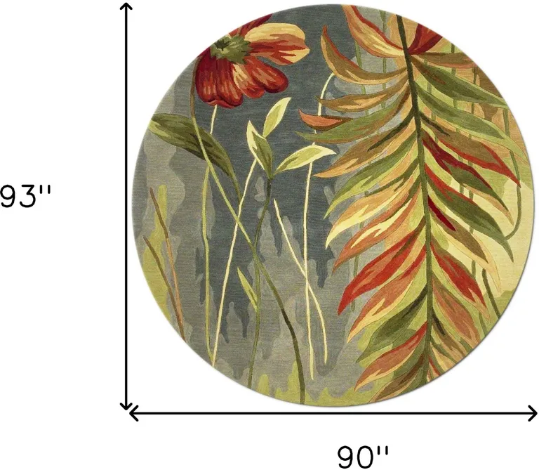 Blue Green Hand Tufted Tropical Plants Round Indoor Area Rug Photo 3