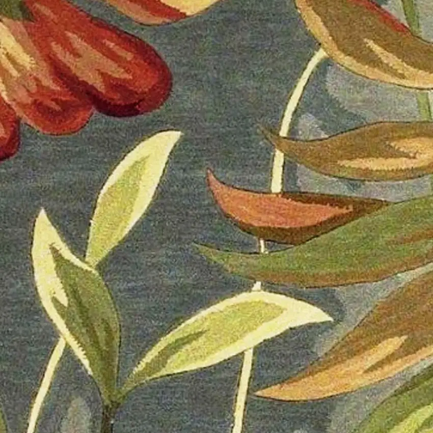 8' Blue And Green Round Wool Tropical Botanical Hand Tufted Area Rug Photo 7