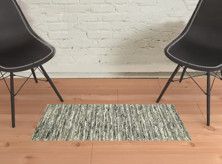 Blue Green Light Blue Grey And Ivory Abstract Power Loom Stain Resistant Area Rug Photo 2