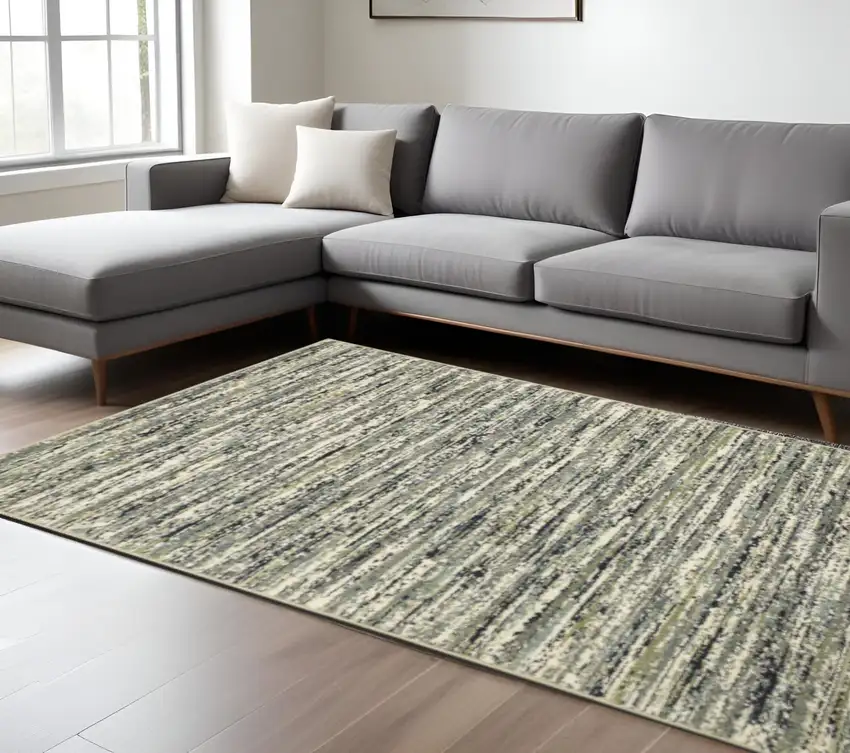 Blue Green Light Blue Grey And Ivory Abstract Power Loom Stain Resistant Area Rug Photo 1