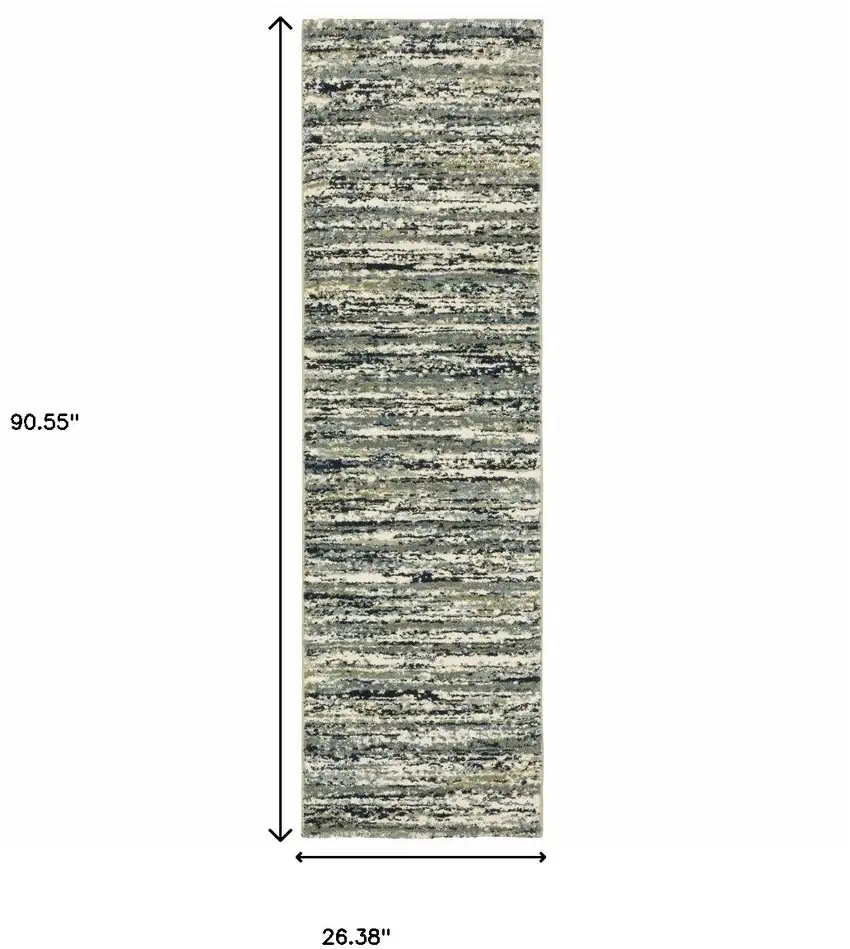 Blue Green Light Blue Grey And Ivory Abstract Power Loom Stain Resistant Runner Rug Photo 10