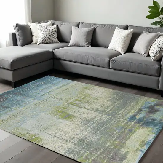 Blue And Green Abstract Area Rug Photo 1