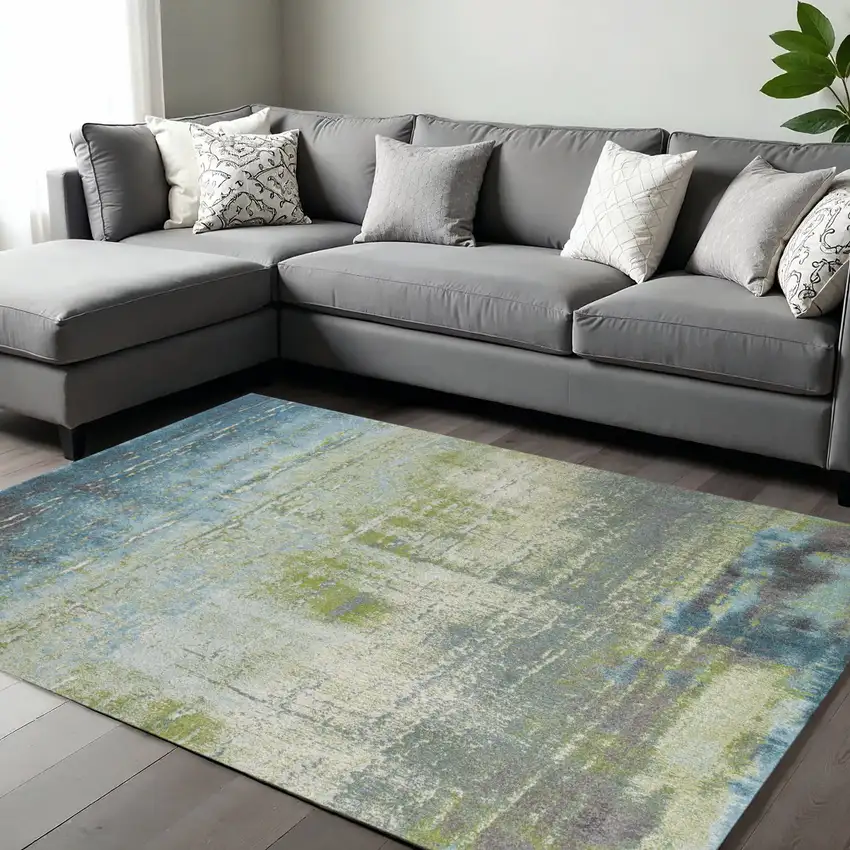 Blue And Green Abstract Area Rug Photo 1