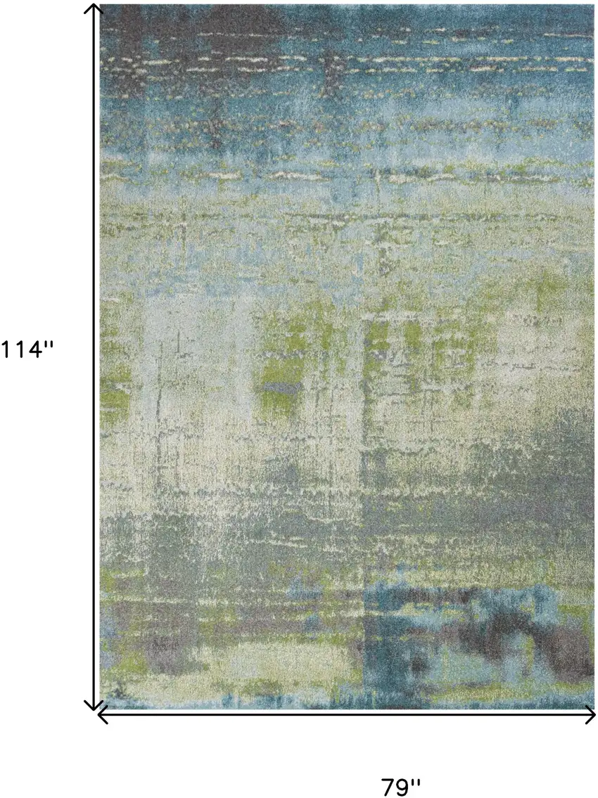 7'X10' Blue Green Machine Woven Abstract Brushstroke Indoor Area Rug Photo 5
