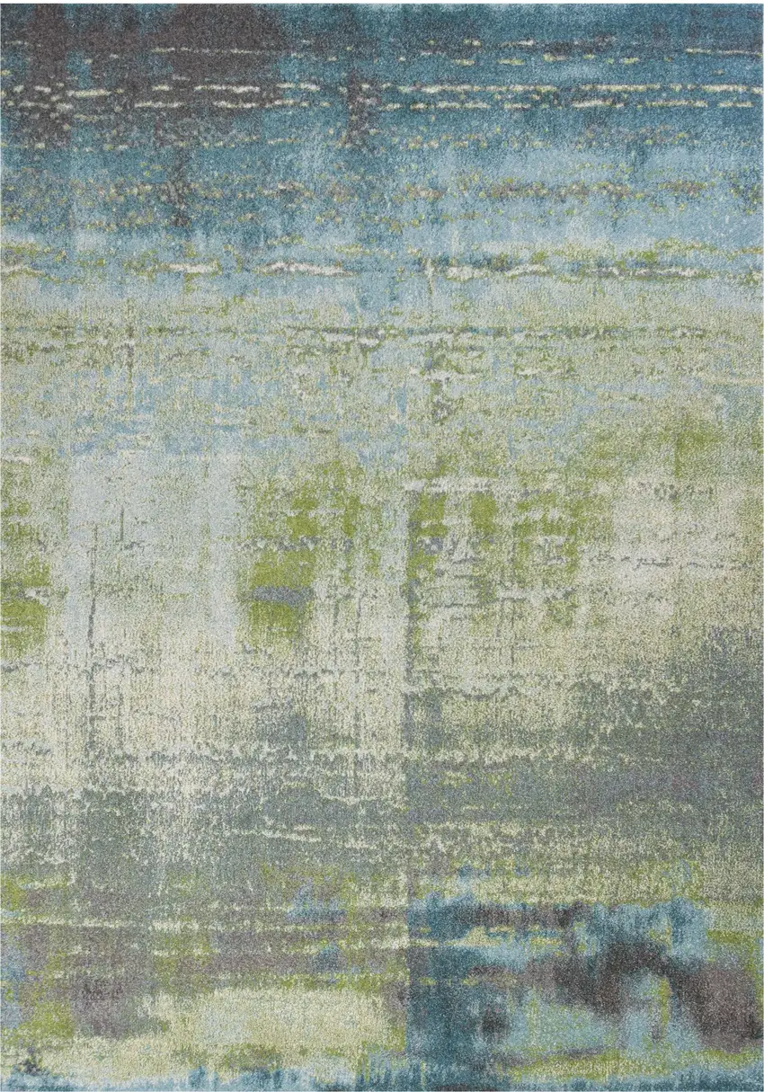 7'X10' Blue Green Machine Woven Abstract Brushstroke Indoor Area Rug Photo 1