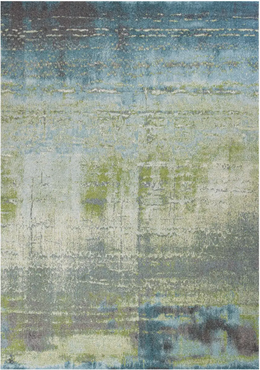 7'X10' Blue Green Machine Woven Abstract Brushstroke Indoor Area Rug Photo 1