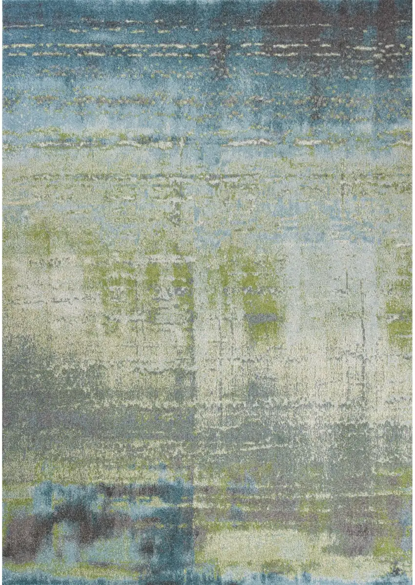 3'X5' Blue Green Machine Woven Abstract Brushstroke Indoor Area Rug Photo 2