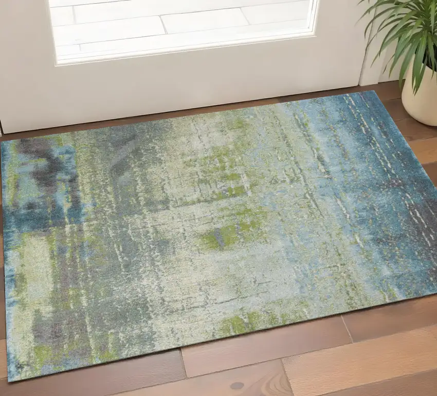 Blue And Green Abstract Area Rug Photo 1