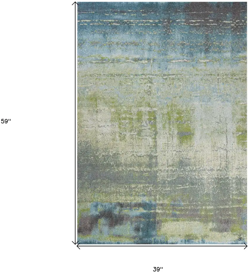 3'X5' Blue Green Machine Woven Abstract Brushstroke Indoor Area Rug Photo 3