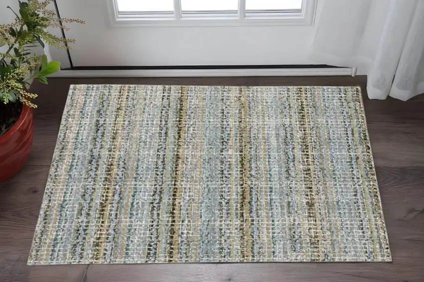 Blue and Ivory Abstract Power Loom Area Rug Photo 1