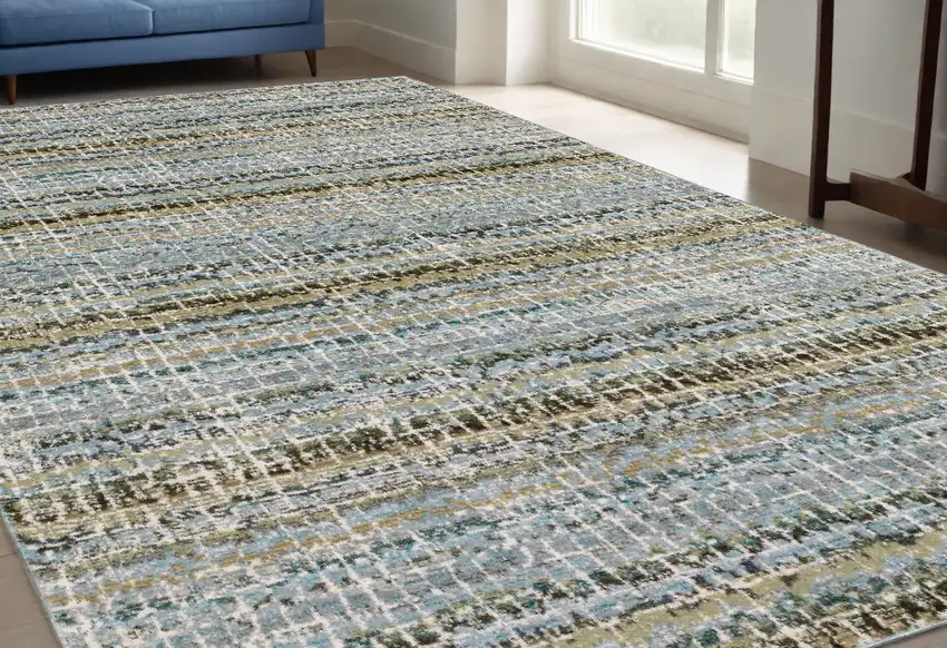 Blue and Ivory Abstract Power Loom Area Rug Photo 1