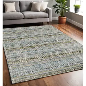 Photo of Blue Green Teal And Grey Abstract Power Loom Stain Resistant Area Rug