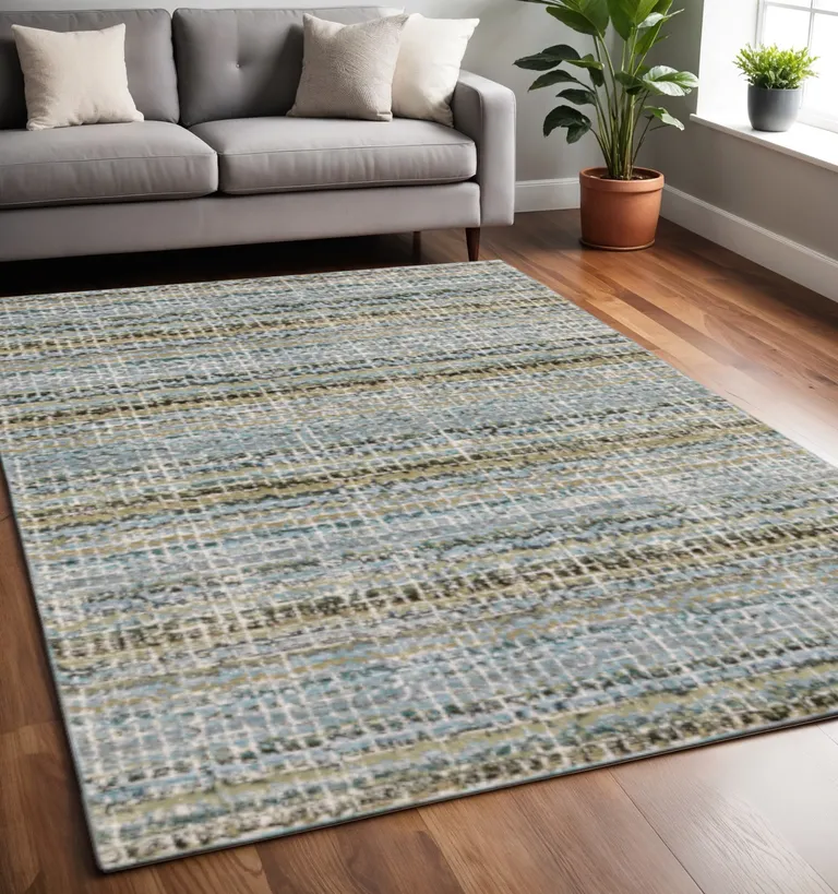 Blue Green Teal And Grey Abstract Power Loom Stain Resistant Area Rug Photo 3