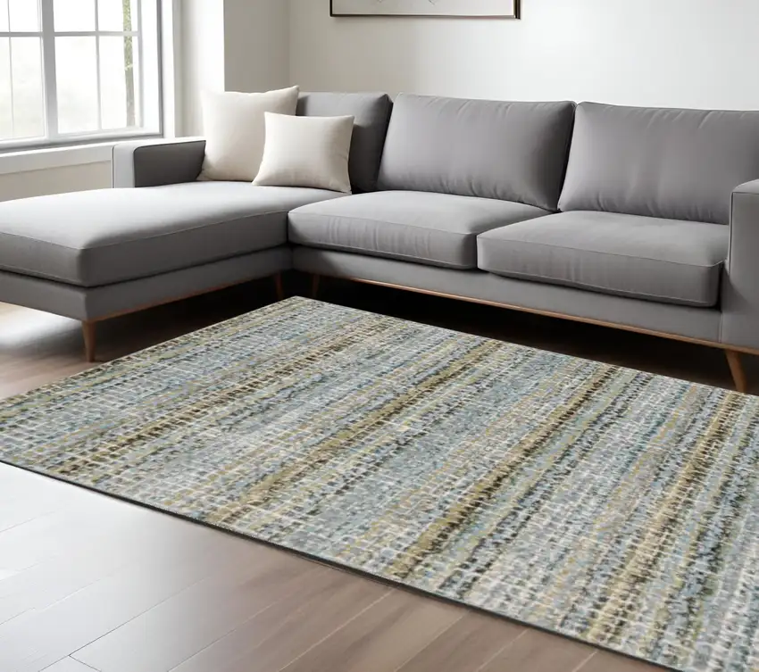 Blue and Ivory Abstract Power Loom Area Rug Photo 1