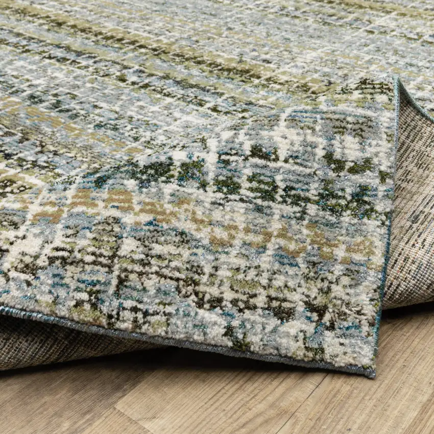 Blue Green Teal And Grey Abstract Power Loom Stain Resistant Area Rug Photo 9