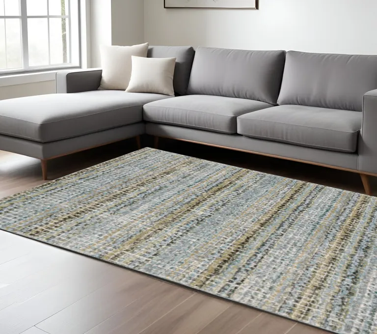 Blue Green Teal And Grey Abstract Power Loom Stain Resistant Area Rug Photo 3