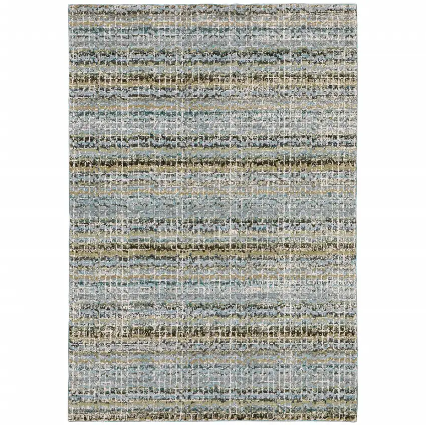 Blue and Ivory Abstract Power Loom Area Rug Photo 2