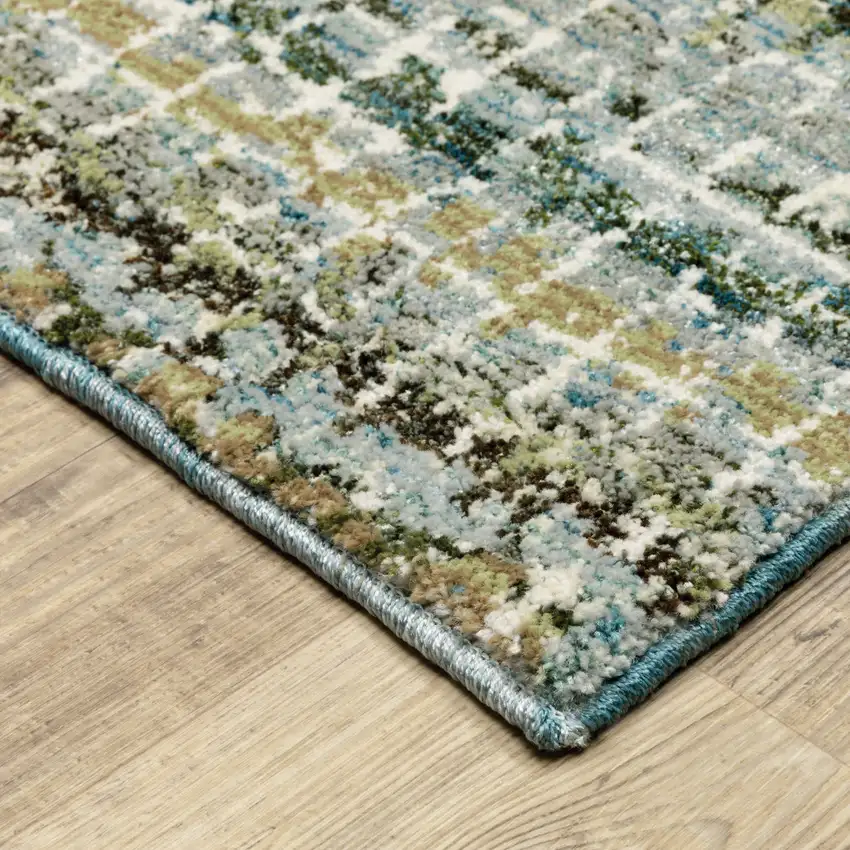 Blue and Ivory Abstract Power Loom Area Rug Photo 6
