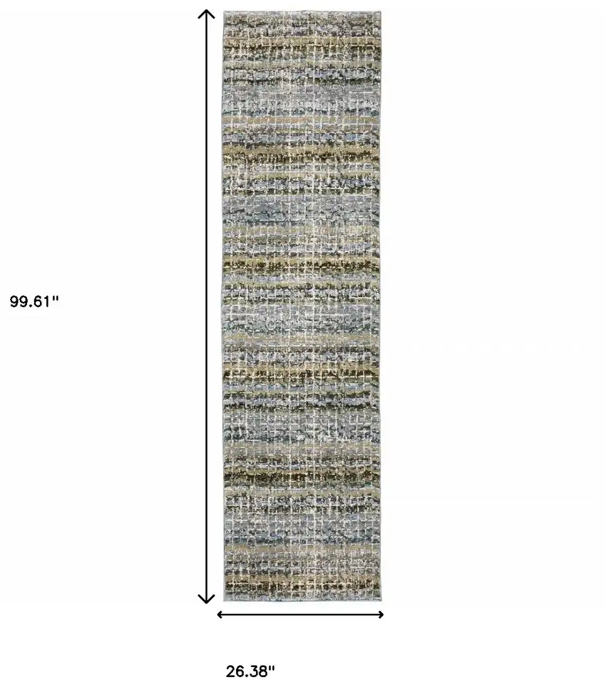Blue Green Teal And Grey Abstract Power Loom Stain Resistant Runner Rug Photo 9