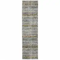 Photo of Blue Green Teal And Grey Abstract Power Loom Stain Resistant Runner Rug