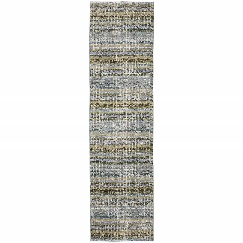 Blue Green Teal And Grey Abstract Power Loom Stain Resistant Runner Rug Photo 2