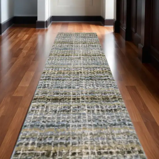 12' Blue Green And Teal Abstract Runner Rug Photo 1