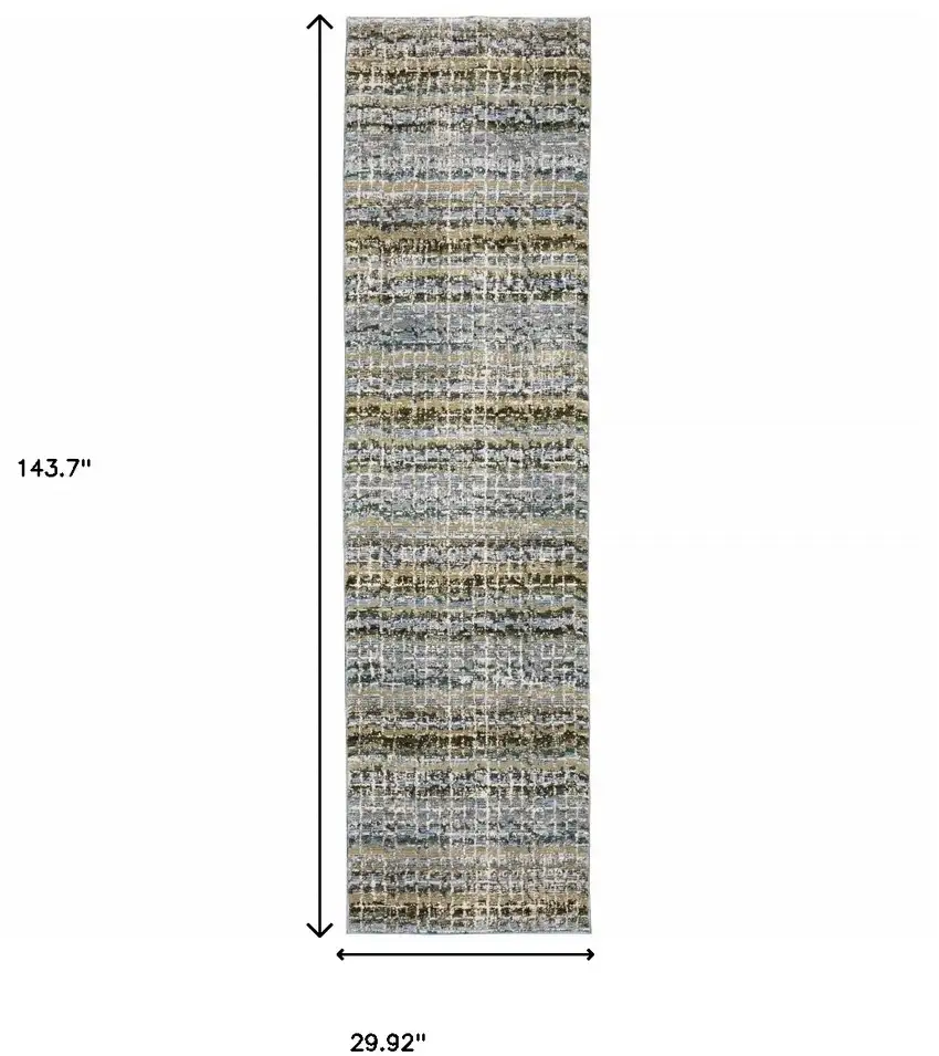 Blue Green Teal And Grey Abstract Power Loom Stain Resistant Runner Rug Photo 9