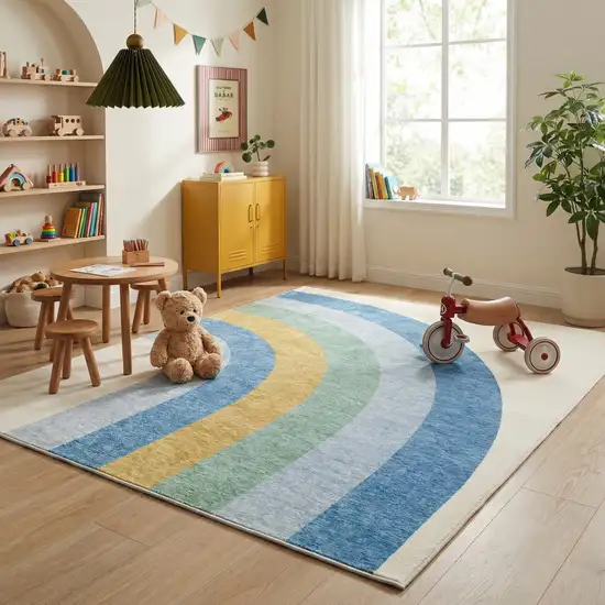 Blue Green and Orange Juvenile Rainbows Youthful Area Rug Photo 5