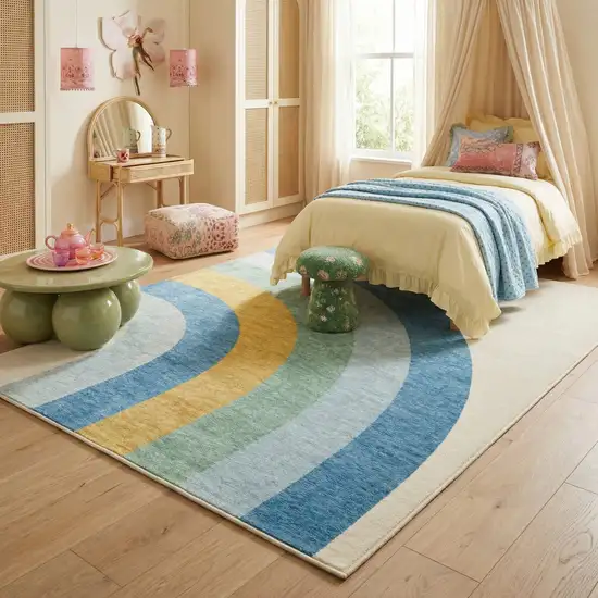 Blue Green and Orange Juvenile Rainbows Youthful Area Rug Photo 9