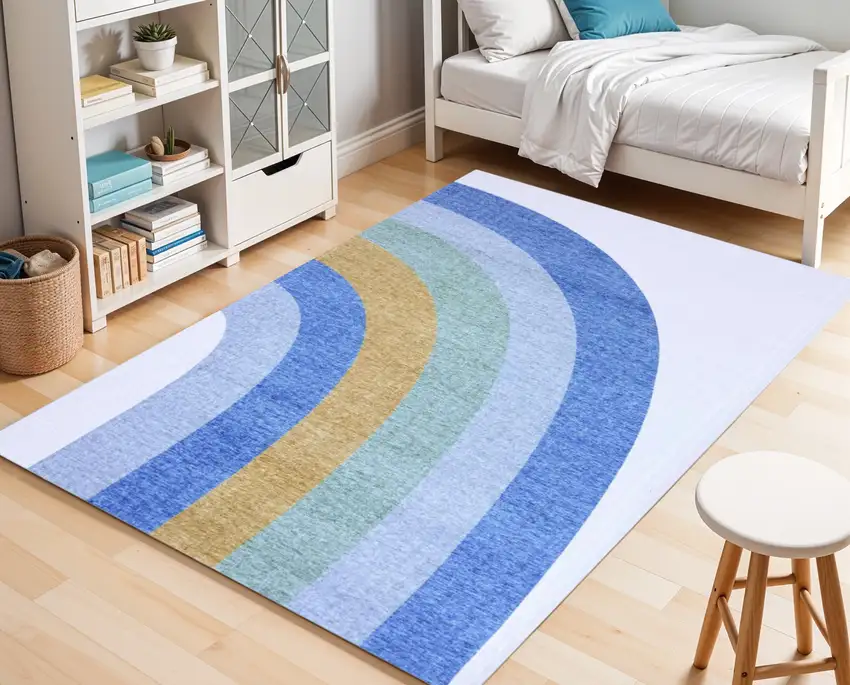 Blue Green and Orange Juvenile Rainbows Youthful Area Rug Photo 3
