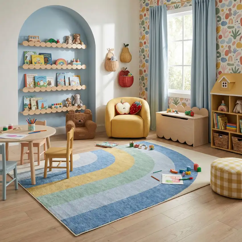 Blue Green and Orange Juvenile Rainbows Youthful Area Rug Photo 8