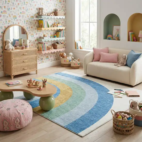 Blue Green and Orange Juvenile Rainbows Youthful Area Rug Photo 6