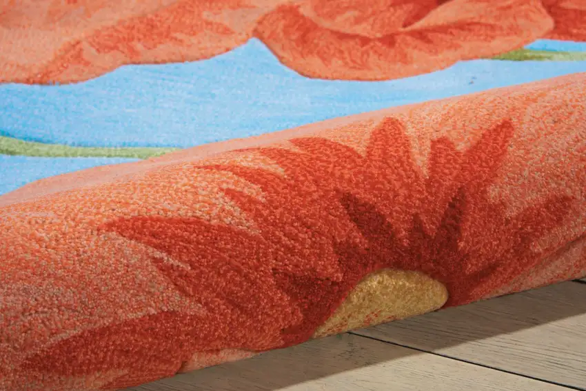 Blue Green and Red Floral Area Rug Photo 9