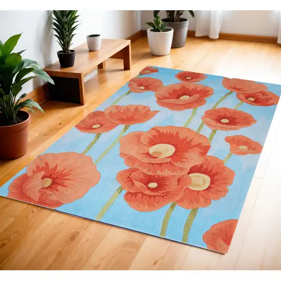 Blue Green and Red Floral Area Rug Photo 1