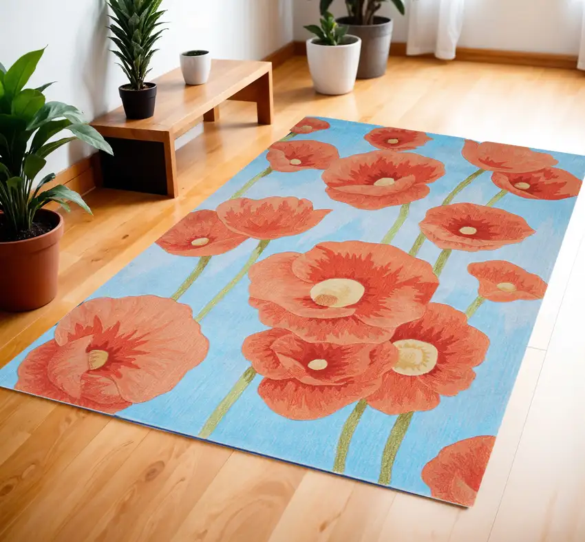 Blue Green and Red Floral Area Rug Photo 1