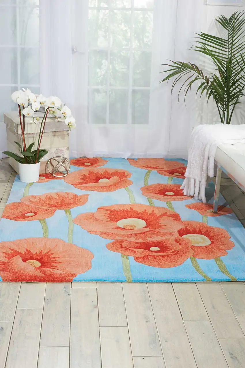 Blue Green and Red Floral Area Rug Photo 4