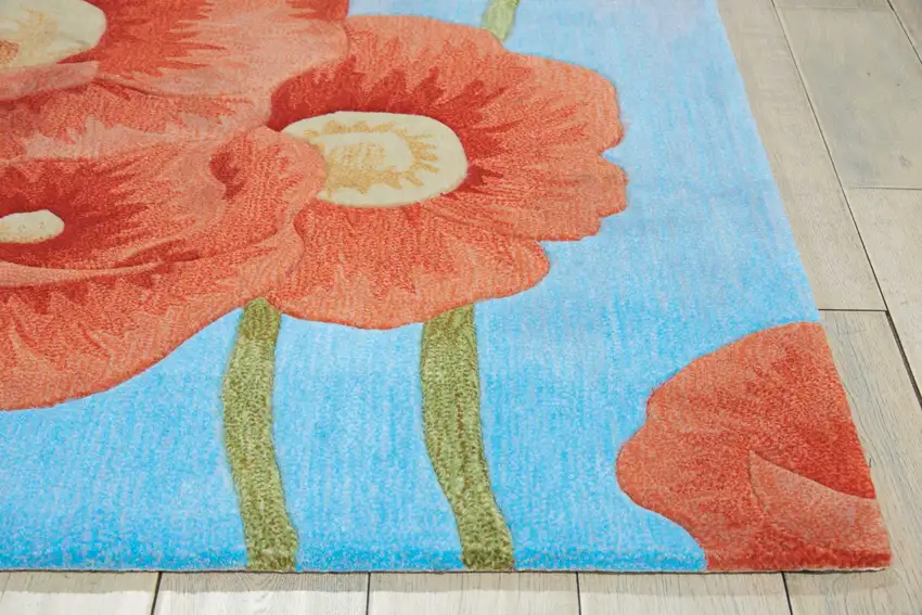 Blue Green and Red Floral Area Rug Photo 6
