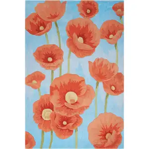 Photo of Blue Green and Red Floral Area Rug