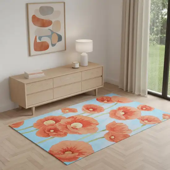 Blue Green and Red Floral Area Rug Photo 1