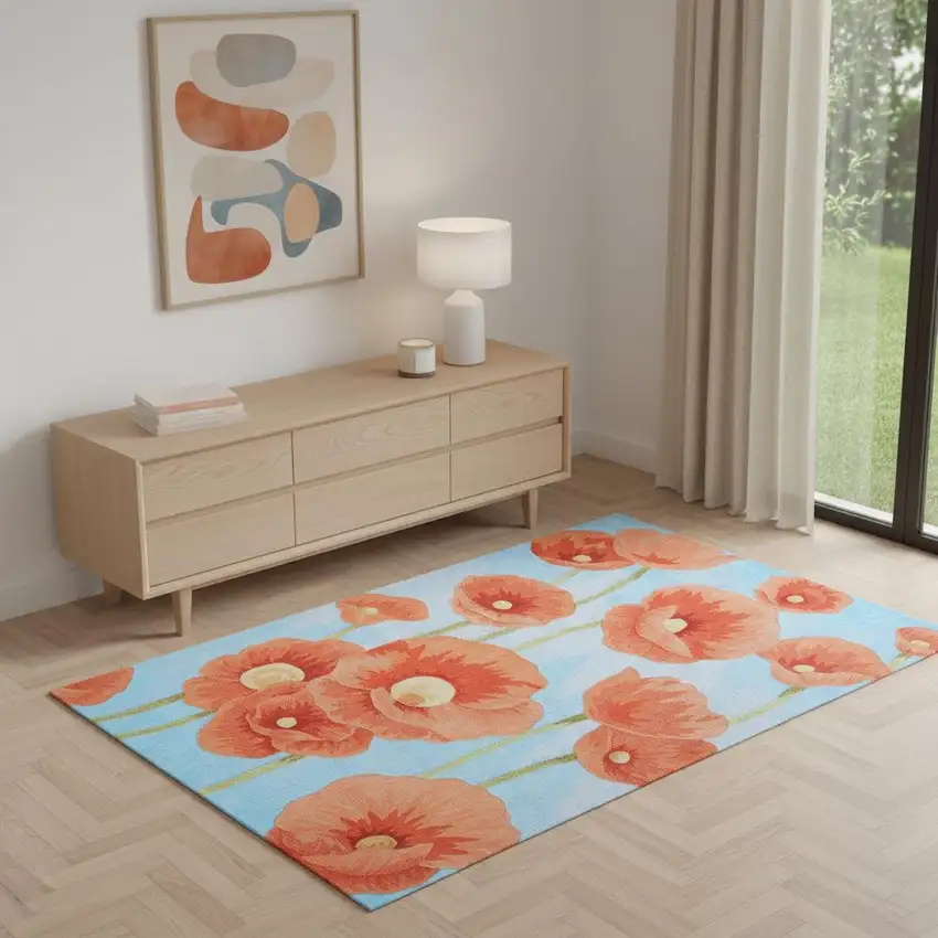 Blue Green and Red Floral Area Rug Photo 1