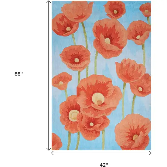 Blue Green and Red Floral Area Rug Photo 3