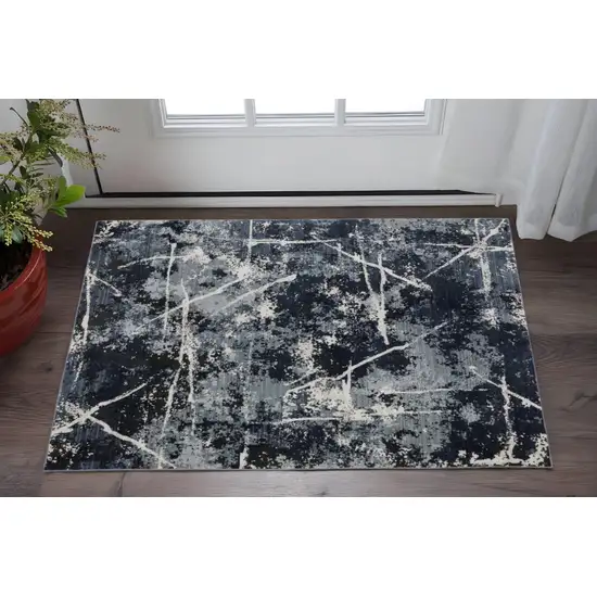 Blue Grey And Beige Abstract Power Loom Stain Resistant Area Rug Photo 1